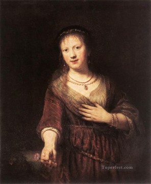 Rembrandt van Rijn Painting - Retrato de Saskia con una flor Rembrandt